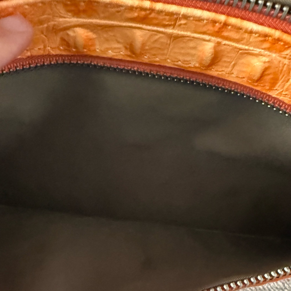 VALENTINA Tangerine Orange Crocodile Embossed Leather Zip Clutch. New! - Picture 5 of 11